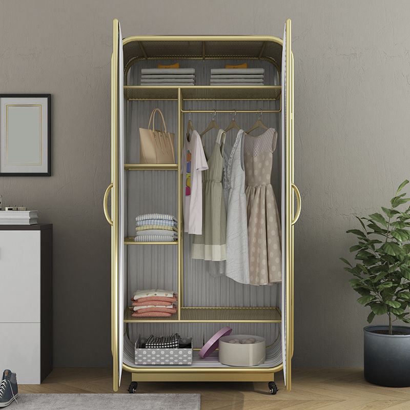 Modern Freestanding Wardrobe Armoire Metal Frame Wardrobe with Clothes Rail