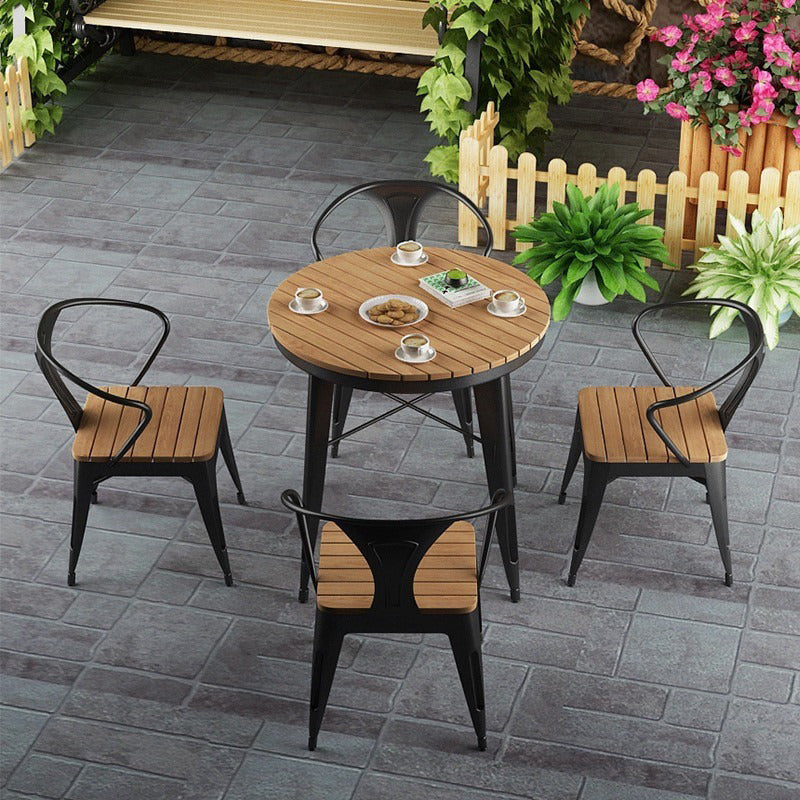 Modern Waterproof Wood Courtyard Table Geometric Outdoor Table