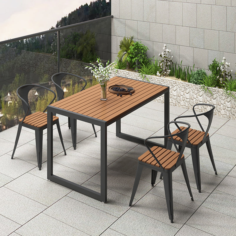 Modern Rectangle Wood Courtyard Table Waterproof Outdoor Table