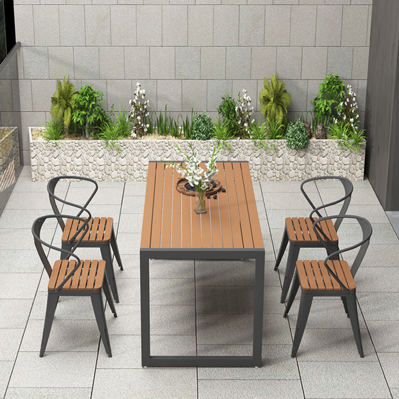 Modern Rectangle Wood Courtyard Table Waterproof Outdoor Table