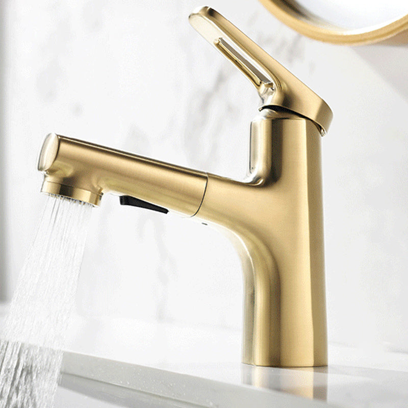 Square Low Arc Sink Faucet with Single Hole Bathroom Brass Sink Faucet