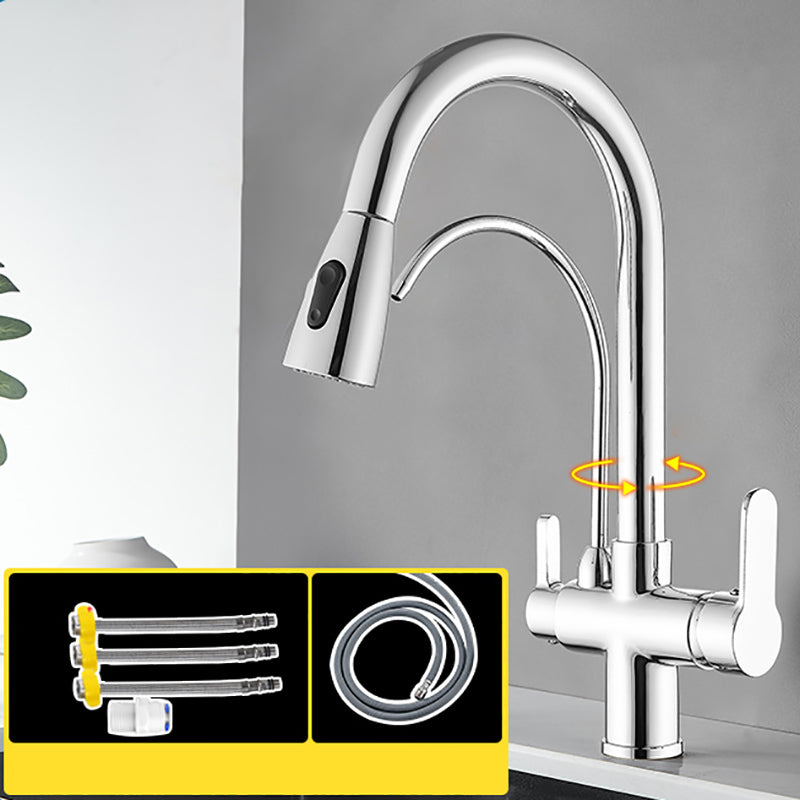 Contemporary Two Handles Kitchen Faucet Double Faucet 1-Hold Faucet