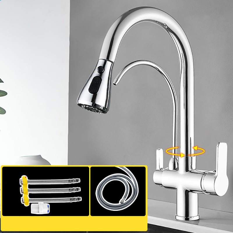 Contemporary Two Handles Kitchen Faucet Double Faucet 1-Hold Faucet