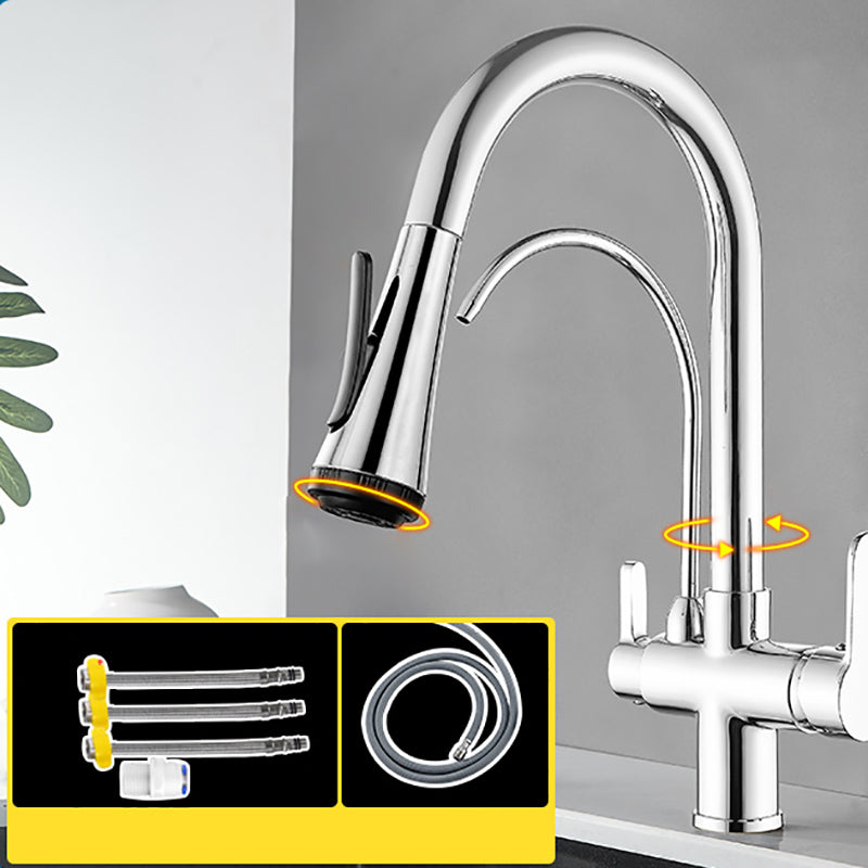 Contemporary Two Handles Kitchen Faucet Double Faucet 1-Hold Faucet