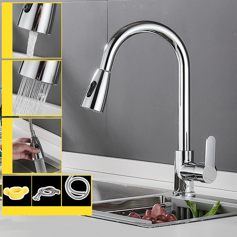 Modern Pull Down Single Handle Kitchen Faucet 1-Hold Profile Faucet