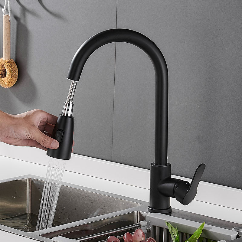 Modern Pull Down Single Handle Kitchen Faucet 1-Hold Profile Faucet