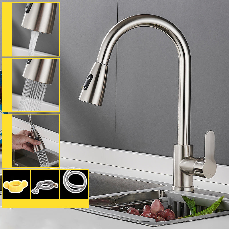 Modern Pull Down Single Handle Kitchen Faucet 1-Hold Profile Faucet