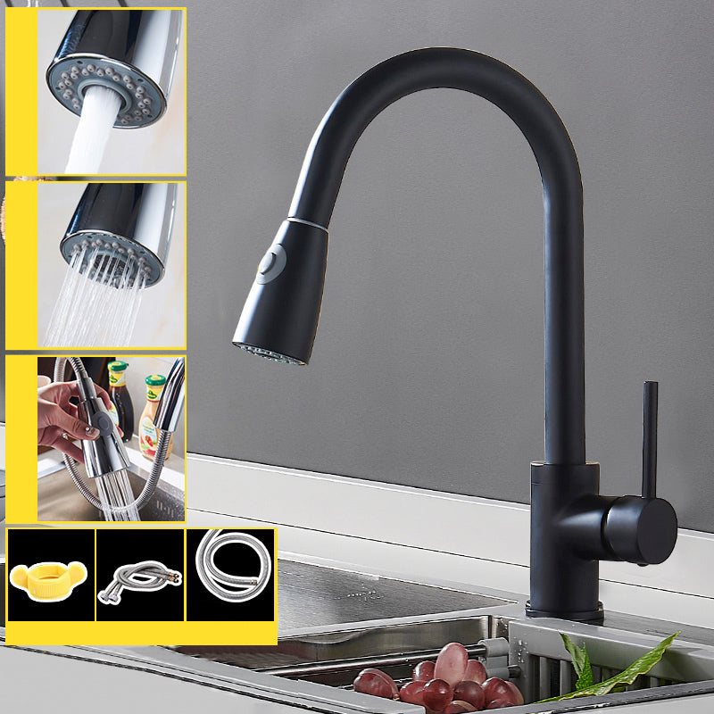 Modern Pull Down Single Handle Kitchen Faucet 1-Hold Profile Faucet