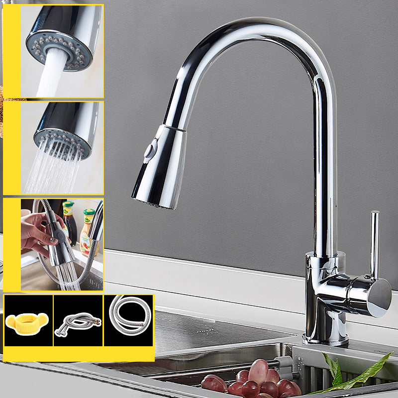 Modern Pull Down Single Handle Kitchen Faucet 1-Hold Profile Faucet