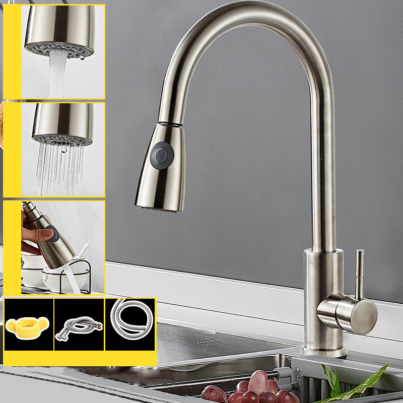 Modern Pull Down Single Handle Kitchen Faucet 1-Hold Profile Faucet