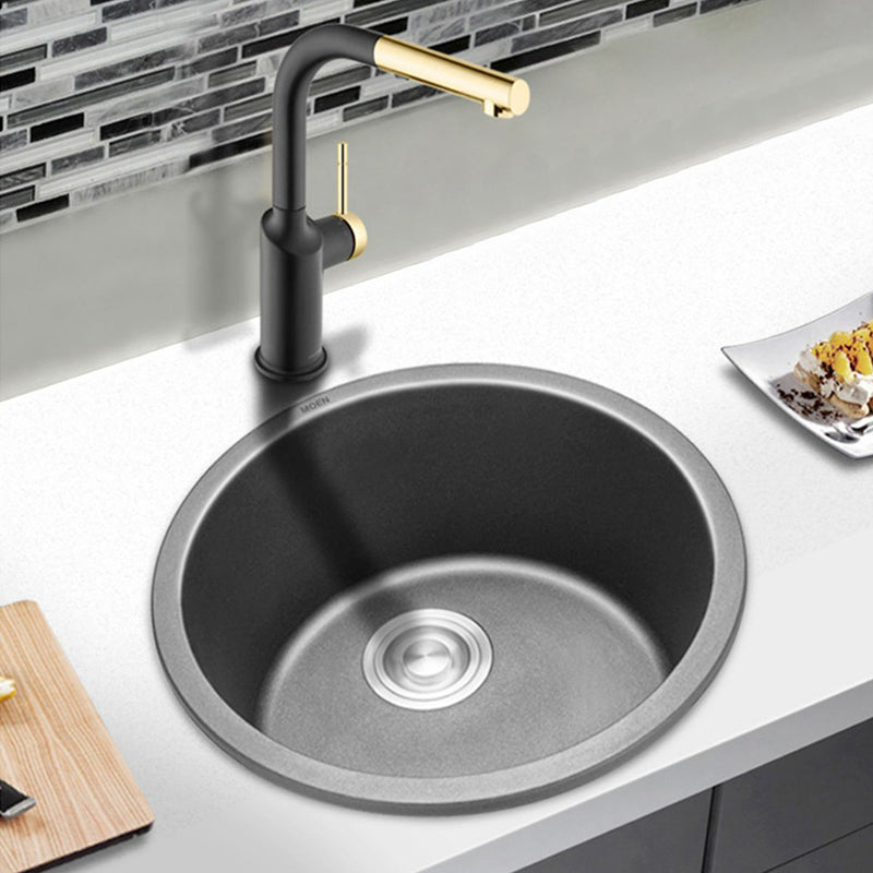 Modern Granite Single Bowl Sink with Basket Strainer Kitchen Sink