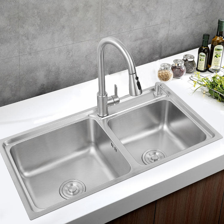 Stainless Steel Kitchen Sink Drop-In Contemporary Style Kitchen Double Sink