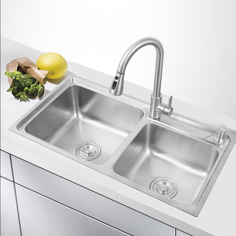 Stainless Steel Kitchen Sink Drop-In Contemporary Style Kitchen Double Sink