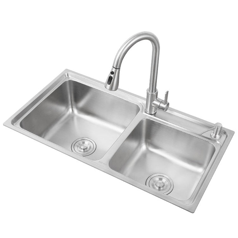 Stainless Steel Kitchen Sink Drop-In Contemporary Style Kitchen Double Sink