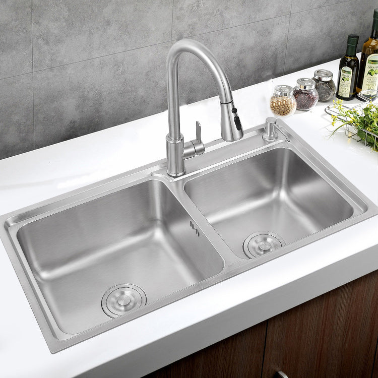 Stainless Steel Kitchen Sink Drop-In Contemporary Style Kitchen Double Sink