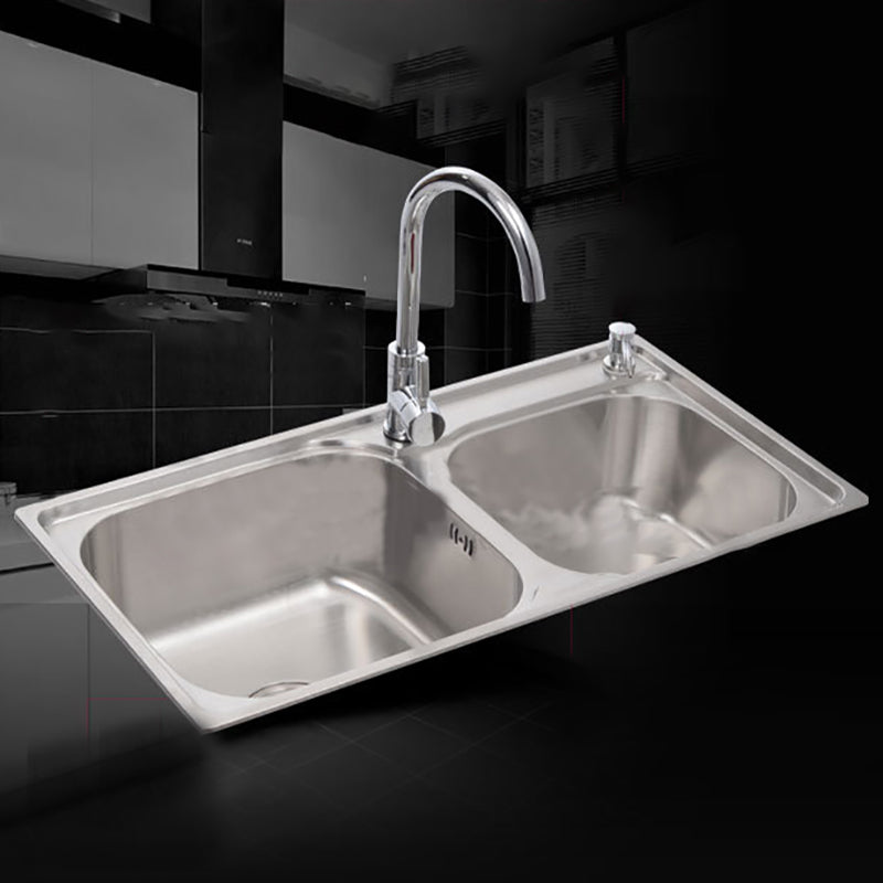 Contemporary Style Kitchen Double Sink Stainless Steel Drop-In Kitchen Sink