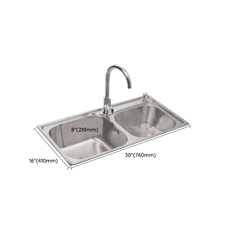 Contemporary Style Kitchen Double Sink Stainless Steel Drop-In Kitchen Sink