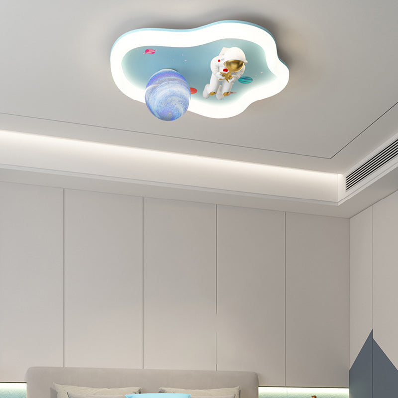 Blue Unique Ceiling Flush Mount Metal & Acrylic LED Flush with Glass Shade