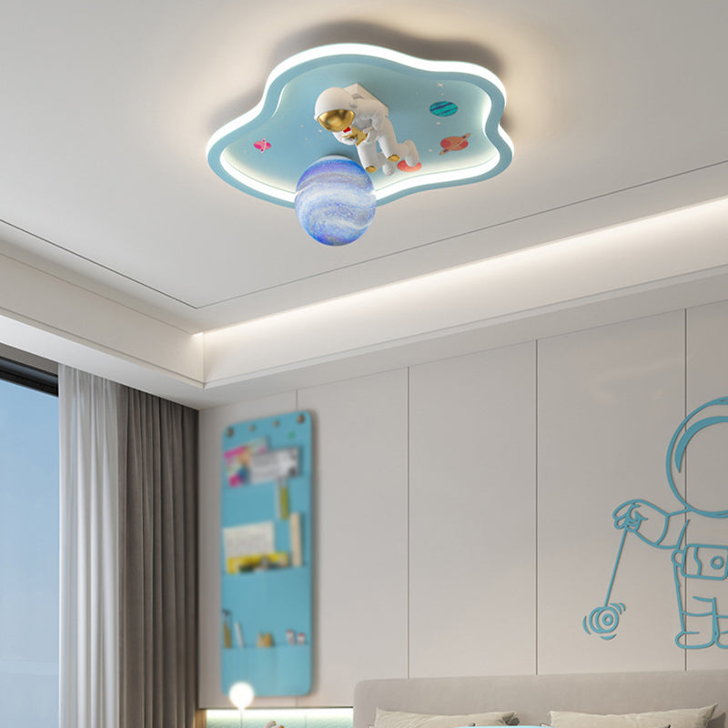 Blue Unique Ceiling Flush Mount Metal & Acrylic LED Flush with Glass Shade