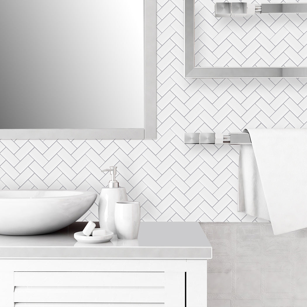 Square Peel & Stick Mosaic Tile Herringbone Peel and Stick Wall Tile