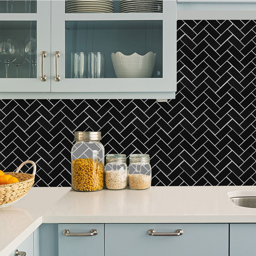 Square Peel & Stick Mosaic Tile Herringbone Peel and Stick Wall Tile