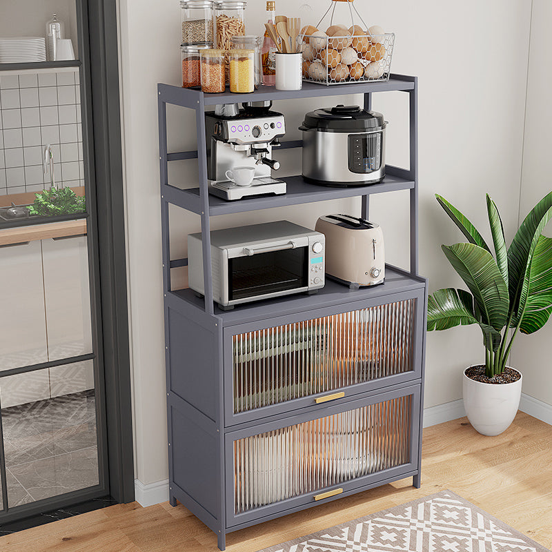 Gray Bamboo Dining Server 2 Shelves Glam Buffet Server for Kitchen