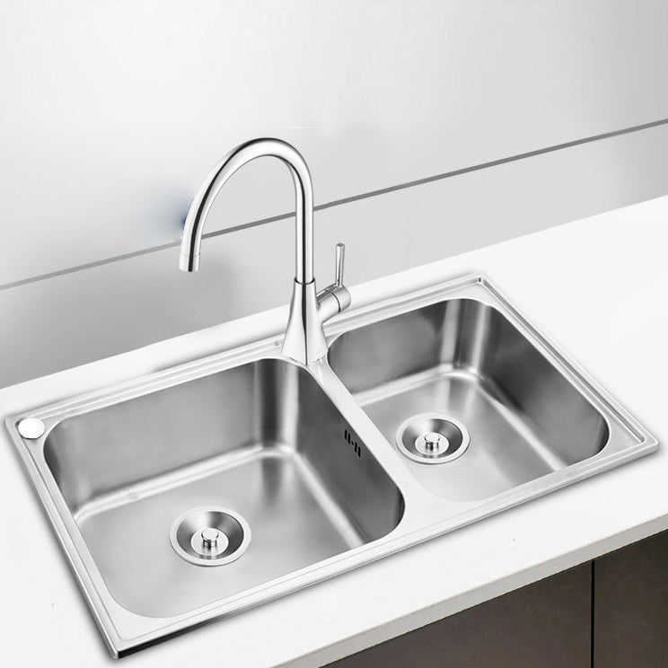 Kitchen Sink Stainless Steel Drop-In Kitchen Double Sink with Drain Assembly