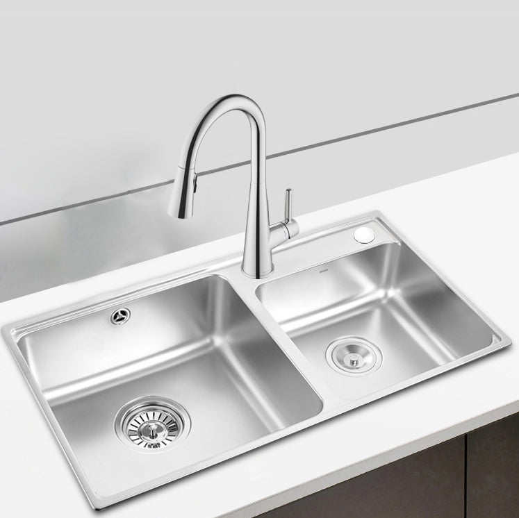 Kitchen Sink Stainless Steel Drop-In Kitchen Double Sink with Drain Assembly