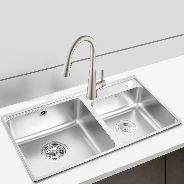 Kitchen Sink Stainless Steel Drop-In Kitchen Double Sink with Drain Assembly