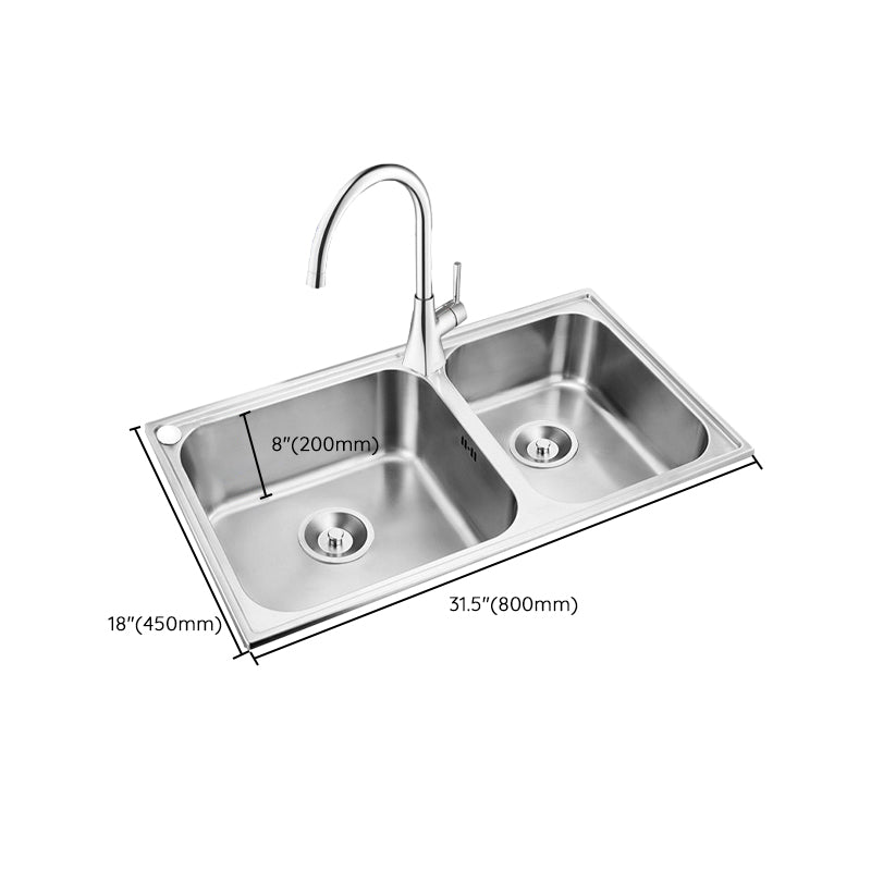 Kitchen Sink Stainless Steel Drop-In Kitchen Double Sink with Drain Assembly