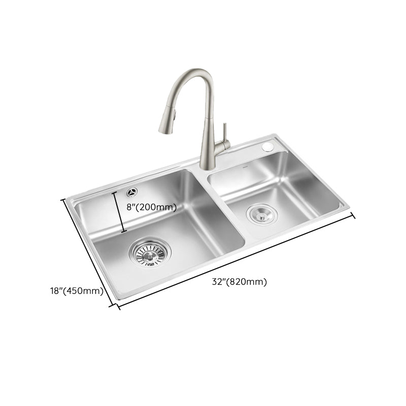 Kitchen Sink Stainless Steel Drop-In Kitchen Double Sink with Drain Assembly