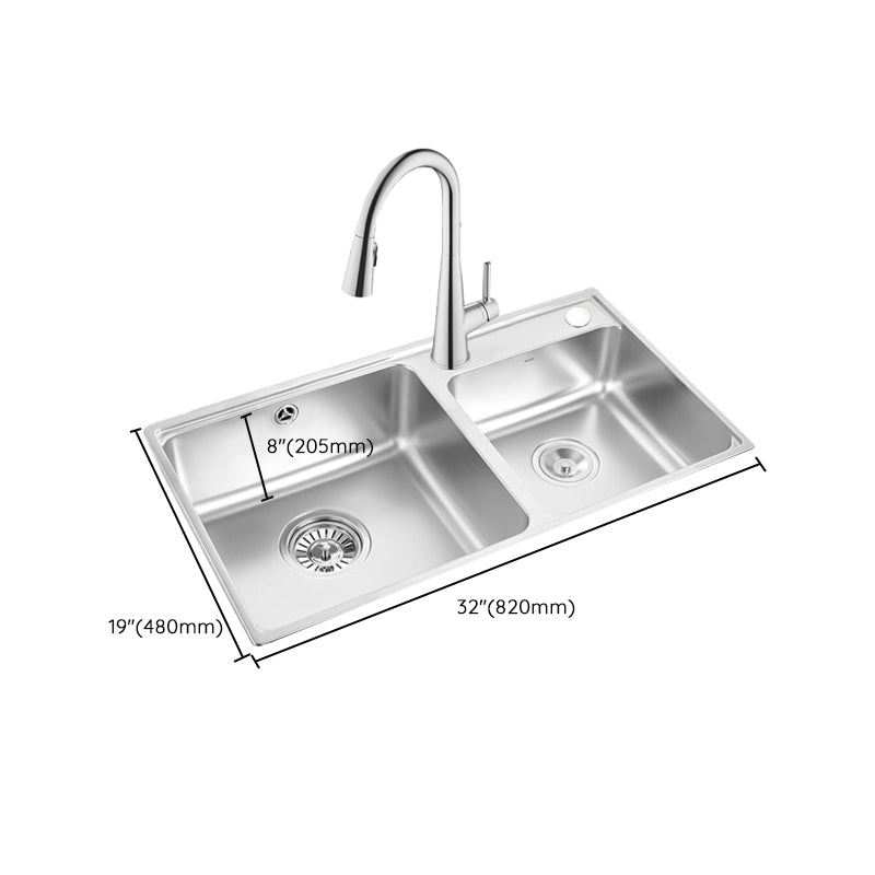 Kitchen Sink Stainless Steel Drop-In Kitchen Double Sink with Drain Assembly