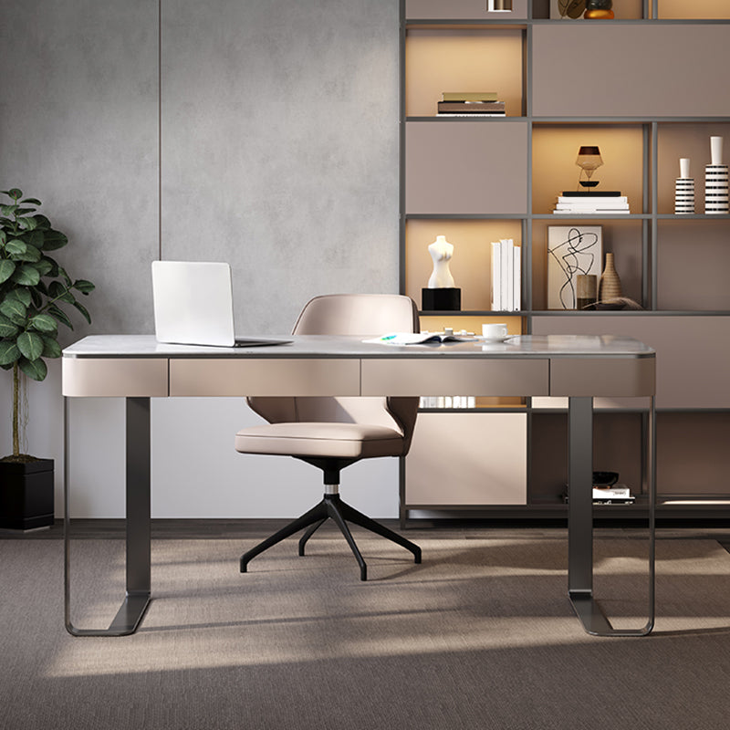 Rectangular Shaped Office Desk 2 Legs Writing Desk in Grey for Office