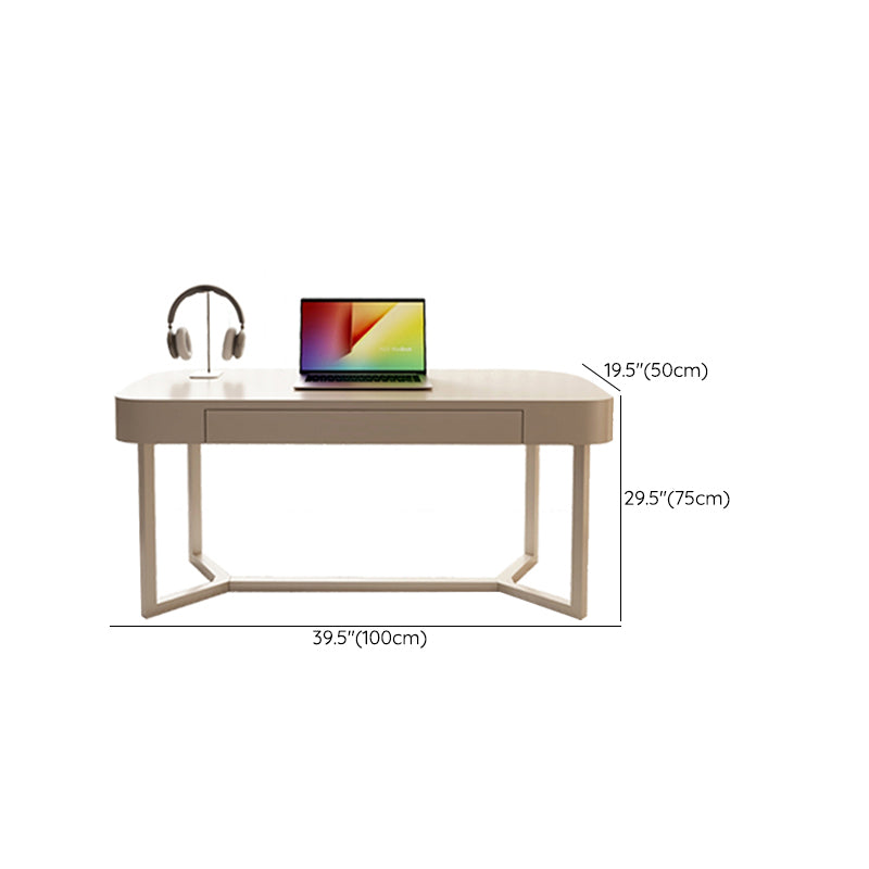 Modern White Solid Wood Office Desk 29.5-inch High Writing Desk with 2 Storage Drawers