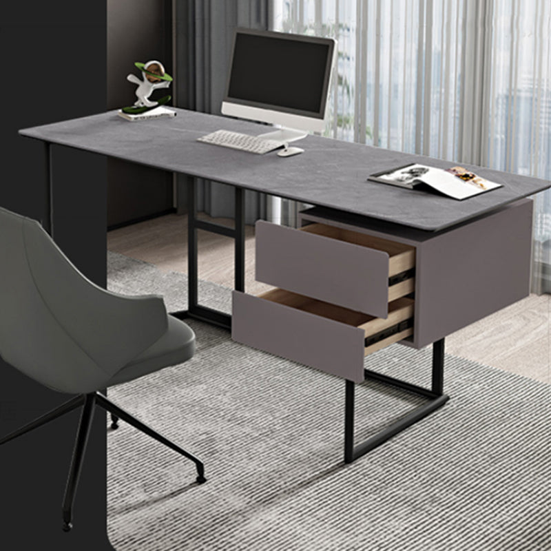 Rectangular Shaped Office Desk 2 Drawers Writing Desk in Grey