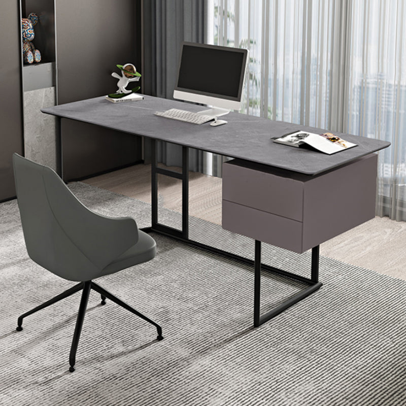 Rectangular Shaped Office Desk 2 Drawers Writing Desk in Grey