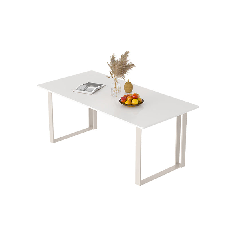 Contemporary Rectangular White Office Desk Iron Base Writing Desk for Home