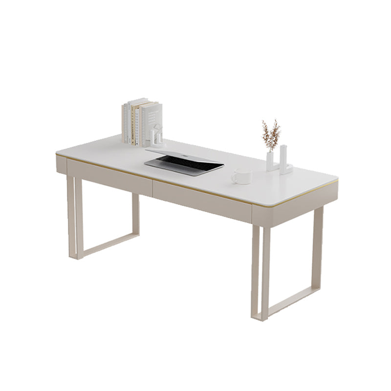 Contemporary Rectangular White Office Desk Iron Base Writing Desk for Home