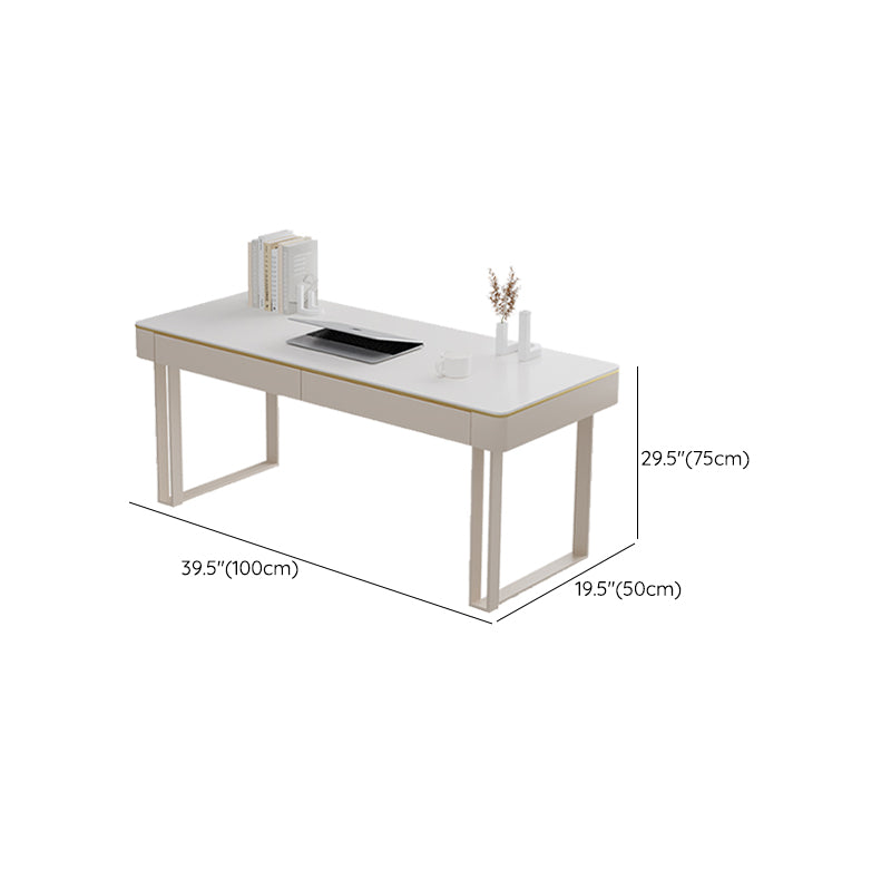 Contemporary Rectangular White Office Desk Iron Base Writing Desk for Home