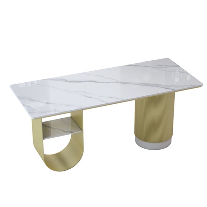 Rectangular Shaped Office Desk 2 Legs Writing Desk in White and Gold for Office