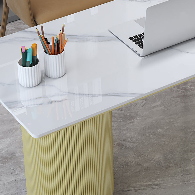 Rectangular Shaped Office Desk 2 Legs Writing Desk in White and Gold for Office