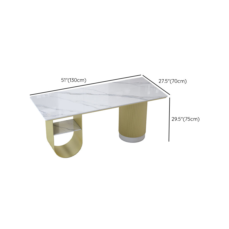 Rectangular Shaped Office Desk 2 Legs Writing Desk in White and Gold for Office