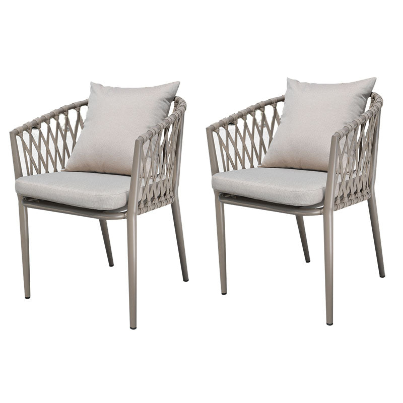 Contemporary Upholstered Outdoor Bistro Chairs Metal Patio Dining Armchair