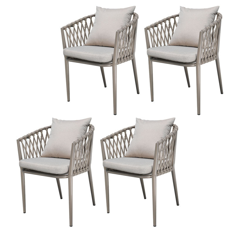 Contemporary Upholstered Outdoor Bistro Chairs Metal Patio Dining Armchair