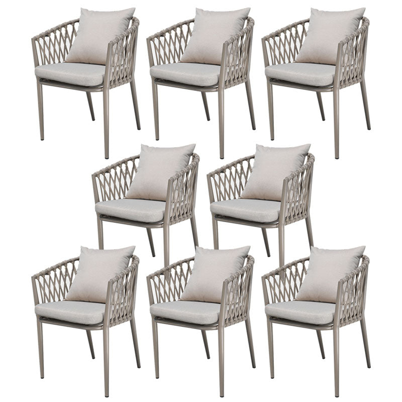 Contemporary Upholstered Outdoor Bistro Chairs Metal Patio Dining Armchair