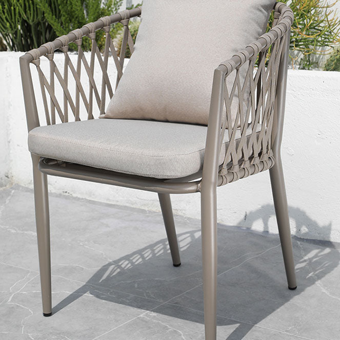 Contemporary Upholstered Outdoor Bistro Chairs Metal Patio Dining Armchair