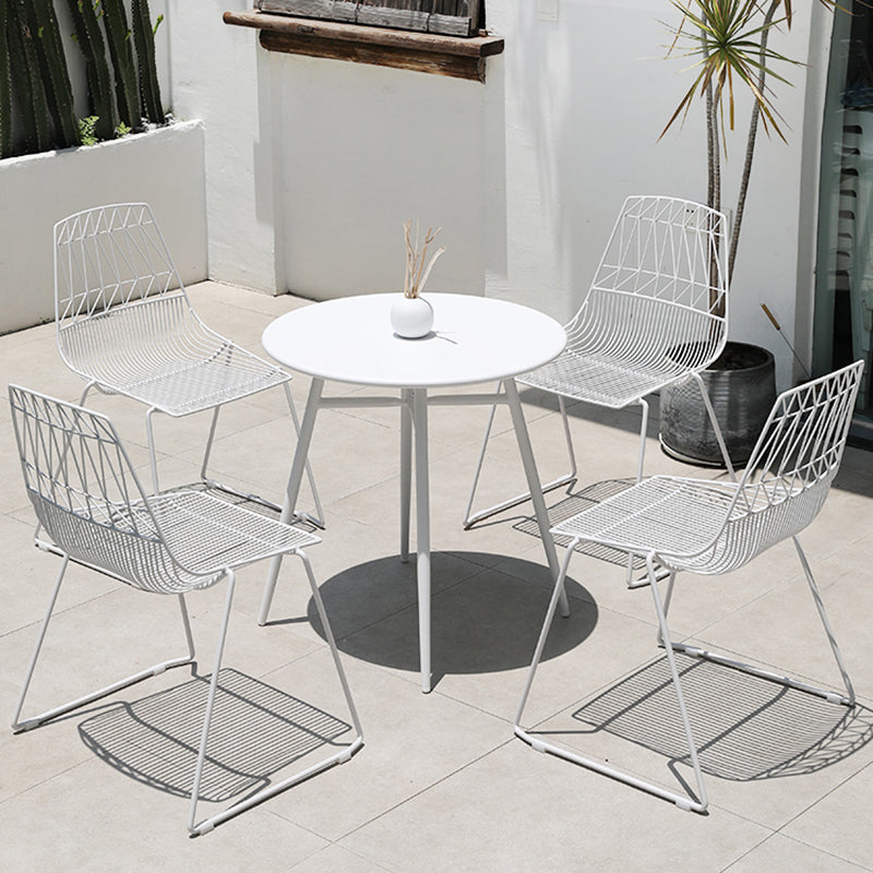 Modern Dining Side Chair in White Metal Outdoors Dining Chairs