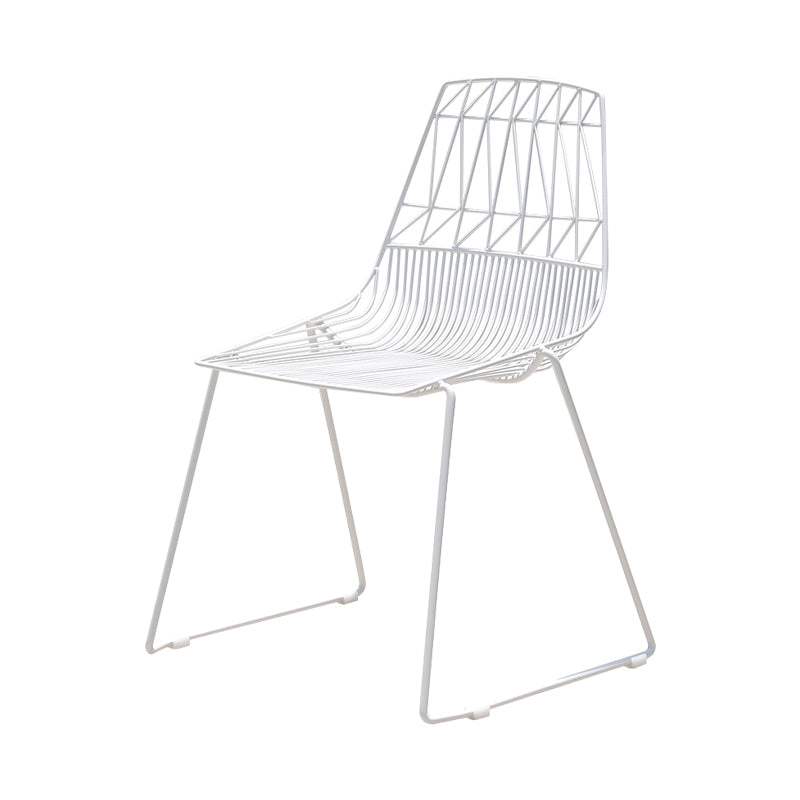 Modern Dining Side Chair in White Metal Outdoors Dining Chairs