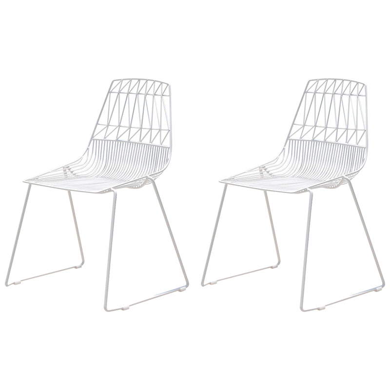 Modern Dining Side Chair in White Metal Outdoors Dining Chairs