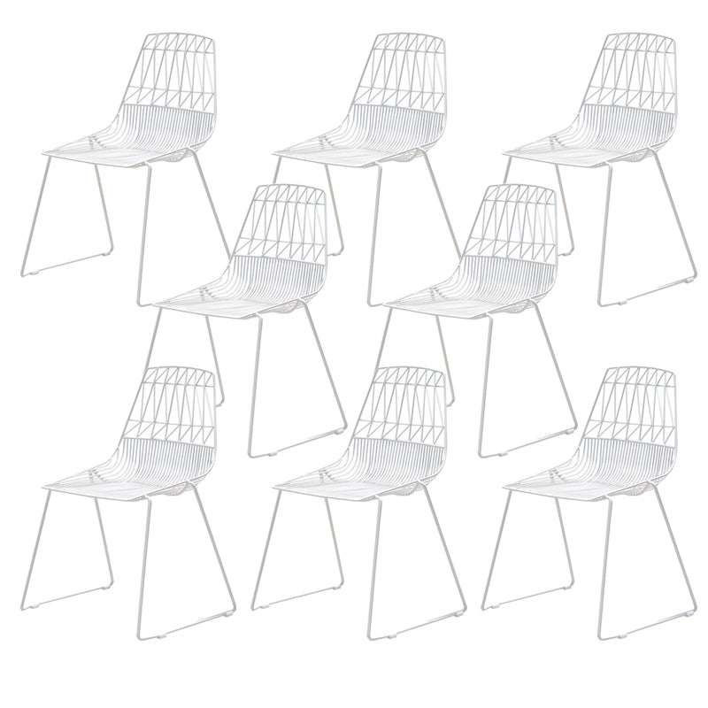 Modern Dining Side Chair in White Metal Outdoors Dining Chairs